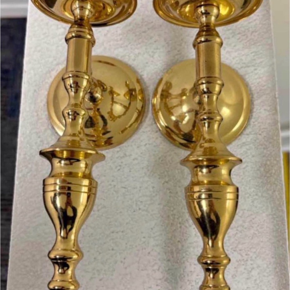 Tommi Parzinger Brass Candle Sconces, Hollywood Regency, 11"
